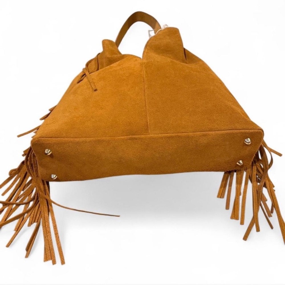 NWT Divina Firenze Suede Leather Fringe Hobo Shoulder Bag Tan Brown - Picture 4 of 8